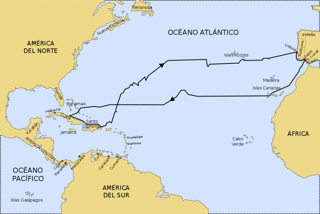 карта путешествий Колумба